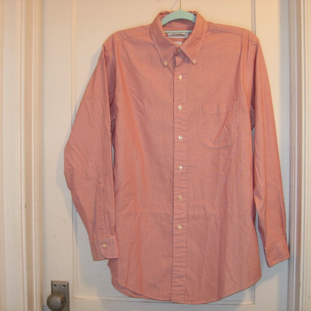 BROOKS BROTHERS MEN'S STRIPED BUTTON DOWN SHIRT - RED & WHITE - SIZE 16-34 SLIM